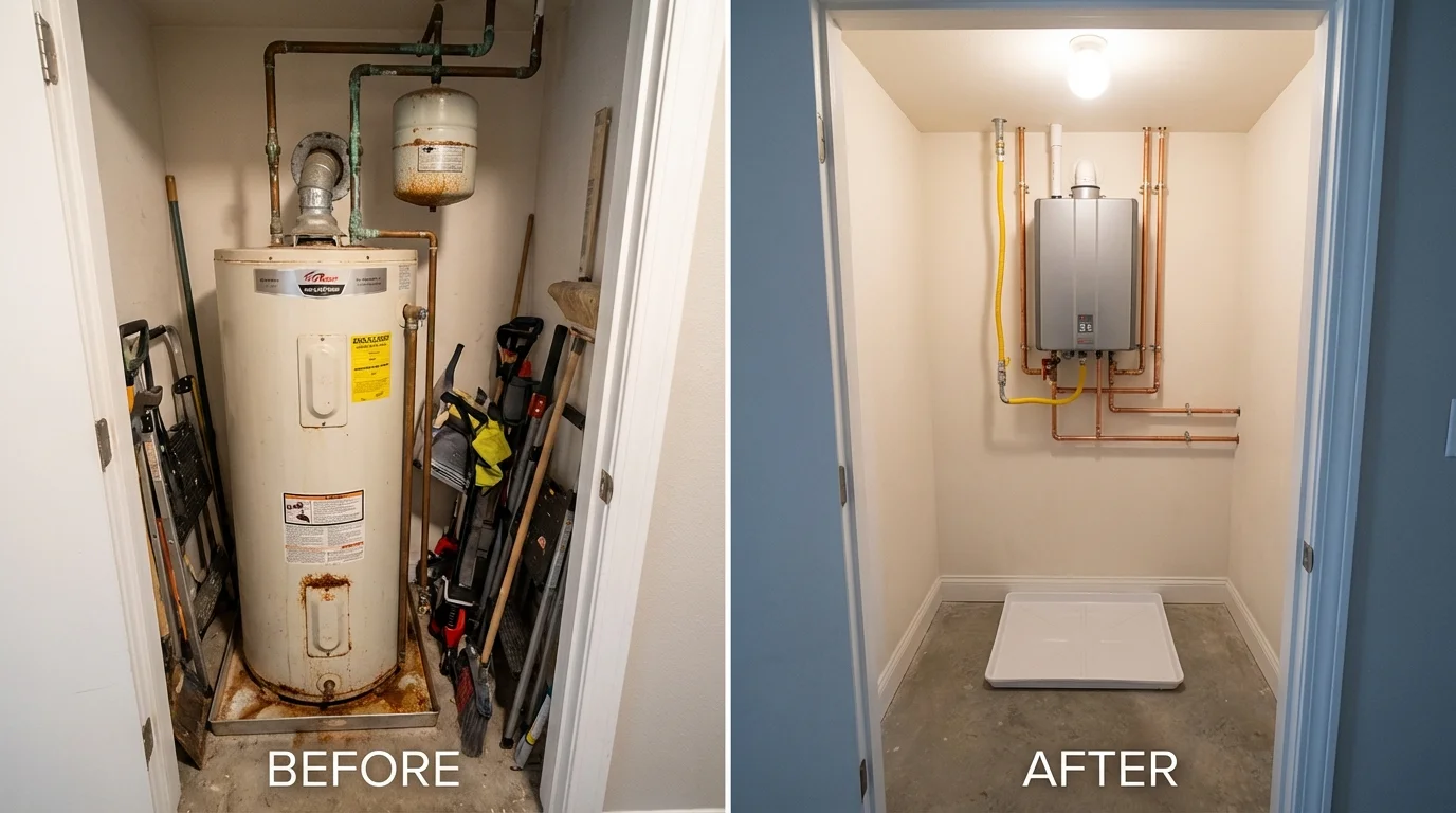 Tank water heater versus wall-mounted tankless unit comparison for Cheyenne, WY homeowners